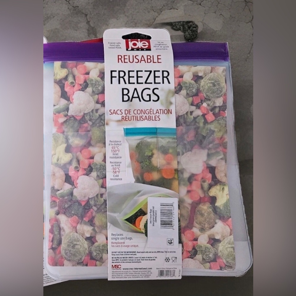 Joie Reusable Freezer Bags Zip Food Storage Set - MultiColor 4PK (Lot of 1)